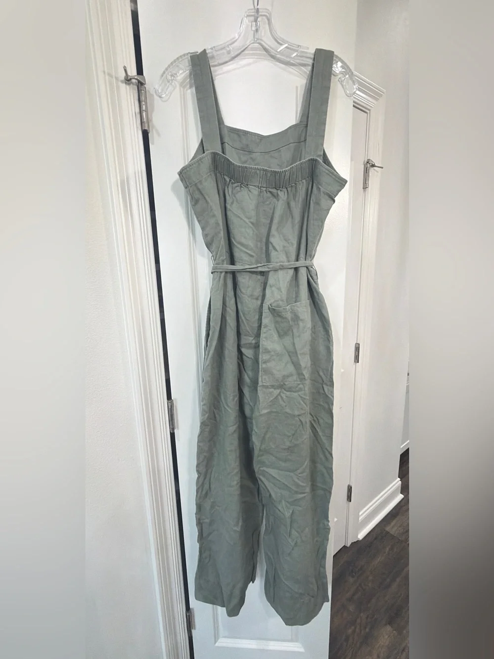 Quince Olive Tie-Waist 100%   Linen Pantsuit